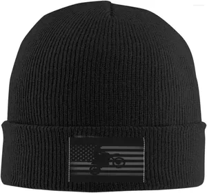 Berets Dirt Bike American Flag Motocross Biker Beanie czapki ciepłe masywne kabel dzianinowy kapelusz garbaty czaszka czaszki dla kobiet mężczyzn czarny