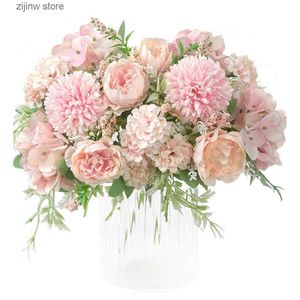 Faux blommor grönare 1pc konstgjorda blommor billiga siden hortensia juldekorationer för hem trädgårdsfest bröllop brudtillbehör falska pion y240322