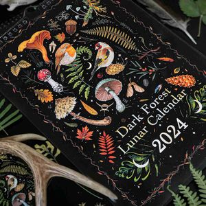Kalendern 2024 Dark Forest Monthly Kalender inklusive månfasen och väggkalendern inkluderar färgglada konstillustrationer och djurens månatliga kalendrar Y240322