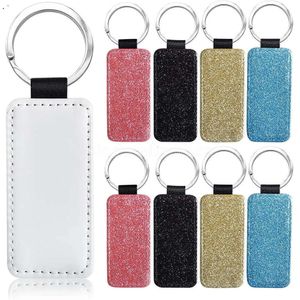 DHL Sublimation Blanks Pendants Keychain Glitter Keychains PU Leather Heat Transfer Keyring Round Heart Rectangle Square Can Custom GG