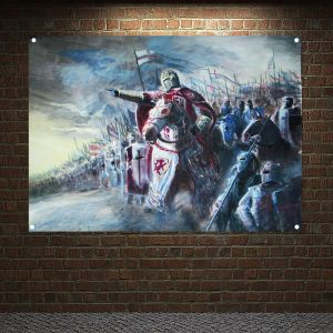 アクセサリーテンプル騎士団タペストリーの壁の吊り絵画中世の十字軍戦士の壁紙装飾バナーフラッグバーカフェの家の装飾1