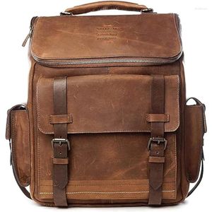 Сумки для хранения Рюкзак из натуральной кожи для мужчин - 15,6-дюймовая сумка для ноутбука Коричневая дизайнерская сумка для книг Мужская винтажная повседневная деловая поездка