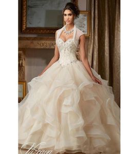 Champagne Quinceanera Dresses Ball Gowns Sweetheart Beaded Crystal Embroidery Sweet 16 Dress Vestidos De 15 Anos4720285
