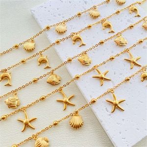 Ocean Series Stainless Steel Dolphin Starfish Scallop Pendant for Women's Ankles