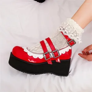 Dress Shoes PXELENA Large Size 34-45 Lolita Platform Creepers Women Wedge High Heels Cosplay Mary Janes Ruffles Punk Gothic Pumps 2024