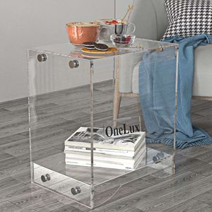 (Embalagem plana) Design moderno acrílico transparente decoração de casa mesa de cabeceira/mesa decorativa/mesa de cabeceira (transparente)