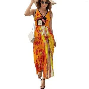 Casual Dresses JAPANESE GEISHA PLAYING FLUTE: Vintage Tourism Print Sleeveless Dress Aesthetic Clothing Long Summer Woman 2024