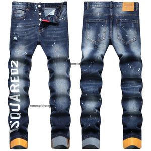 2023 Autumn New Street Jeans Printed Fashion Breakthrough Slim Fit Small Feet Long Pants Men's Trendy