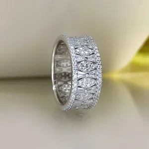 Cluster-Ringe, importierter hochgekohlter Diamant, vollreihiger Ring mit modischem Temperament, 925er Sterlingsilber, Hochzeitsschmuck