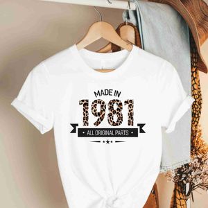 Damen-T-Shirt 1981, bedrucktes Harajuku-Top, Damen-T-Shirt, lässiges Damen-Kurzarm-Damen-Basic-O-Ausschnitt-T-Shirt, Mädchen, gerades Boot, 240323