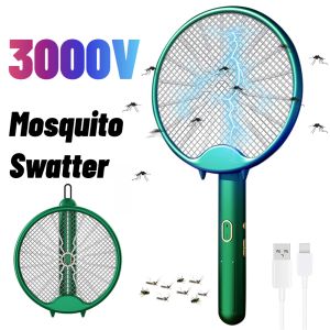 Zappers Elektrikli Sinek Sesli Şarj Edilebilir Sivrisinek UV Hafif Sivrisinek Raket Böcek Zapper Tuzağı Fliges Katlanabilir Sivrisinek Katil Lamba