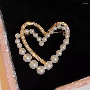 Brooches Double -layer Pearl Rhinestone For Women Baroque Trendy Elegant Heart Pins Clothes Accessories Wedding Gift