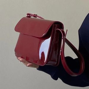 Borse da sera Borsa a tracolla in pelle verniciata retrò per donna Borsa a tracolla con patta di lusso tinta unita sotto ascella Borsa da donna rossa A3