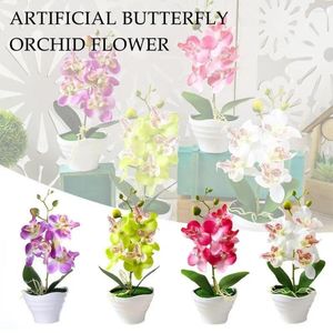 Dekoratif çiçekler abs yapay kelebek orkide çiçek ipek ev dekor simülasyon saksı bitkileri tencerede