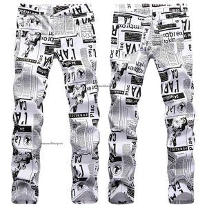 Nightclub Irregular Personalized Printed Jeans with Men's Colored Painting Casual Fashion Slim Fit Trendy Pants