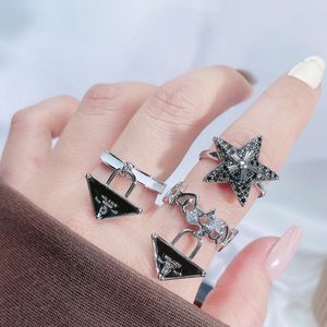 Women Fashion Triangle Letter Open Ring Cute Letter Star Finger Rings for Gift Party