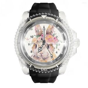Relógios de pulso Transparente Silicone Mão Branco Aquarela Animal Relógios Homens e Mulheres Relógio Moda Quartzo Pulso