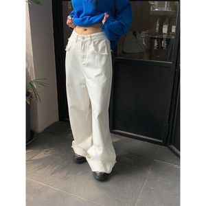 Yuyi White Jeans Womens 2024 Thirteen Thirteen Audre Autumn Autumn New Small and Popular Edge Straight Tube Tube Completing Wide Leg Pants