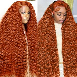 250% 30 36 tum Curly Ginger Orange 13x6 HD spets främre mänskliga hår peruker Deep Wave 13x4 Spets frontala peruk Brasilian för kvinnor