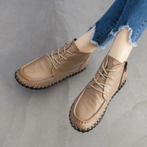 Stiefel Maogu Lederstiefel Frau Winter Kurzfell Stiefel Damen Knöchelstiefel Frauen Herbst Schnürung Oxfords Schuhe große Größe 41 42