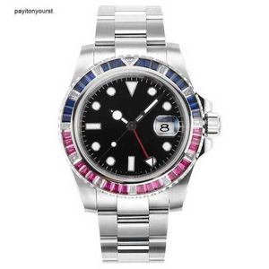 Roller Titta på diamantklockor Mens 116759 Saru Black Dial 40mm 904L Rostfritt stål Keramikfälg Lysande Sapphire Crystal Glass hela automatisk maskin