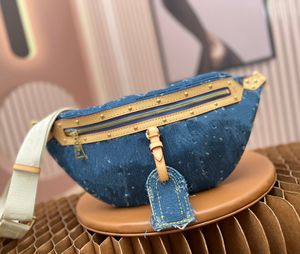 10a denim bumbag designer väska unisex brun blomma midja väska stigning bumbag bred rem utomhus casual fannypack crossbody väskor kvinnor man dagligen purses bröstväska blå