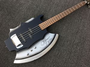 Hot Sale Custom 4-String Bass Guitar with Axe Signiture and Shape,3 Open Pickups,Chrome Hardware,can be Customized