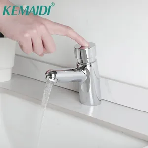 Bathroom Sink Faucets KEMAIDI Water Saving Time Delay Faucet Public Chrome Plated Self Closing Basin Tap For Home Or Outdoor Single Cold