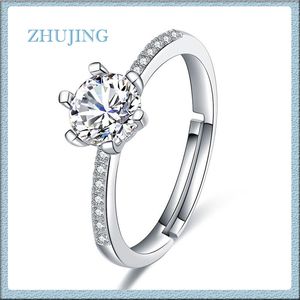 Anéis de noivado de casamento feminino para festa de noivado clássico 6 pinos configuração 6mm imitação de diamante anéis de prata jóias