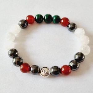 MG2088 8 mm Karneol-Mondstein-Hämatit-Malachit-Mix-Armband für Damen, Yinyang-Charm, neues Design, Energieschutz, Handgelenk-Mala