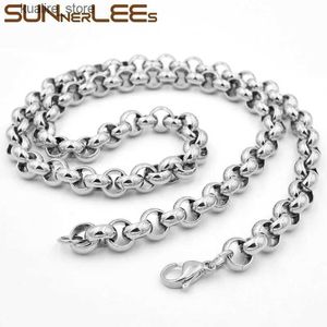 Charm Armband Sunnerlees Rostfritt stål Neckla 4mm ~ 9mm Rolo Link Chain Silver Color Mens Womens Fashion Jewel Gift SC43 S L240322
