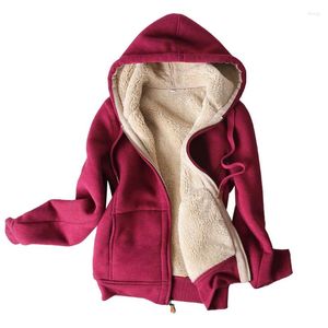 Felpe con cappuccio da donna Aggiungi cappotto imbottito in velluto Autunno e inverno manica lunga allentata Plus Size Cardigan sportivo Maglione con cappuccio in lana d'agnello