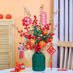 Vases Chinese Artificial Flower Red Fortune Fruit Ceramic Vase Arrangement Wedding Decoration Home Coffee Table Ornaments