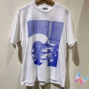 T-shirt da uomo Uomo Donna CAVEMPT Magliette Blu lavato Wave Stripe Stampa astratta Manica corta Casual T-shirt in cotone allentato di alta qualità J240322