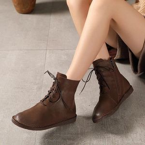 Shoes Walking Women 753 Sneakers High Cut Winter Cowhide Casual Side Zipper Flat Ankle Boots Fashion 53701