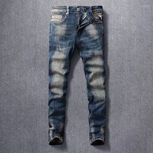 Jeans masculinos ly designer moda homens de alta qualidade retro preto azul estiramento fino ajuste rasgado bordado vintage calças jeans