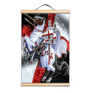 Vintage Medieval Crusader Warrior Wallpaper Canvas Artwork Solid Wood Scroll målning Knights Templar Poster Wall Art Decor CD30