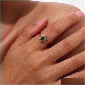 Anéis de banda Waterproo Oval Forma Floral Cubic Zirconia Verde Preto Pedra Clara para Festa Ajustável Aço Inoxidável Mulheres Gota Entrega Dheqm