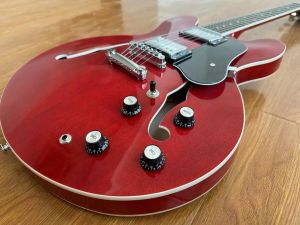 I Stock Chinese Electric Guitar OEM Hollow Body Jazz Guitar, 5 Speed ​​justerbar, Cherry Transparent Red D58850