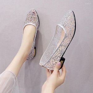 Casual Shoes Summer Women's Transparent Female Breathable Mesh Sandals Woman Party Sequins Low Heels Women Silver Big Size