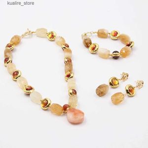 Charm Bracelets GG Jewelry Natural Yellow Citrine Amber Color Moss Glass Necklace Lepidocrocite Quartzs Pendant Earrings SetsFor Women L240322