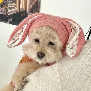 Cão vestuário chapéu outono inverno à prova de vento calor capa orelhas de malha pet boné rosa ins cães headwear gatinho filhote de cachorro earmuffs