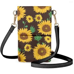 Borse a tracolla Coloranimal Stampe di girasole Pittura a olio Borsa da viaggio piccola per cellulare portatile da donna Portafoglio in pelle resistente all'usura