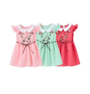 Vestido de bebê menina flor bordado verão princesa vestidos infantis com cinto fofo novo 3 cores 20207148836