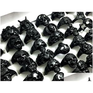 Küme halkaları bk lot 50pcs stilleri karışık siyah kaplama skl iskelet gotik yüzük toptan erkek çocuk punk serin rocker metal yeni dhgarden dh2nx