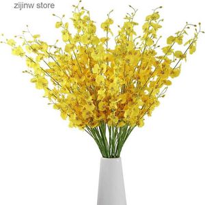 Faux blommor grönare gul dans orkidé konstgjorda blommor bröllop hem blomma arrangemang hantverk vaser dekoration phalaenopsis diy krukväxter y240322