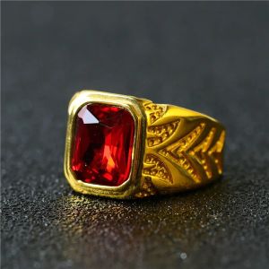 2024 neue Fashion Square Red Zirkonia Ring für Frauen Männer Vintage Luxus 14k Gelb Gold Ringe Braut Hochzeit partei Schmuck Geschenke