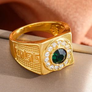 Nya modemän klassiska 14k guldring inlagd med gröna stenringar för kvinnors engagemang bröllop smycken jubileumsgåvor