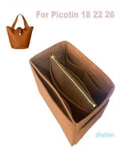 För picotin 18 22 26 Organisator Purse Insert Handmade 3mm Felt Tote Bag Organizer Pockets Löstagbar Pouch W Metal Zip 21122125489699851