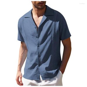 Camisas casuais masculinas camisa de verão moda juventude tendência topo cor sólida lapela manga curta botão praia roupas masculinas